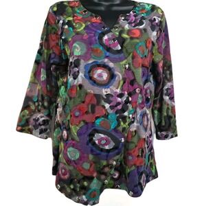 Burnout Velvet Asymmetrical Top Sz S Studs Muted Color Art to Wear Boho Chic NYC